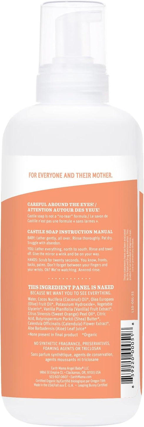 Earth Mama Sweet Orange Baby Wash Liquid Hand Soap Refill, Organic Body Wash for Sensitive Skin, All Purpose Castile Soap Liquid with Coconut Oil,...
