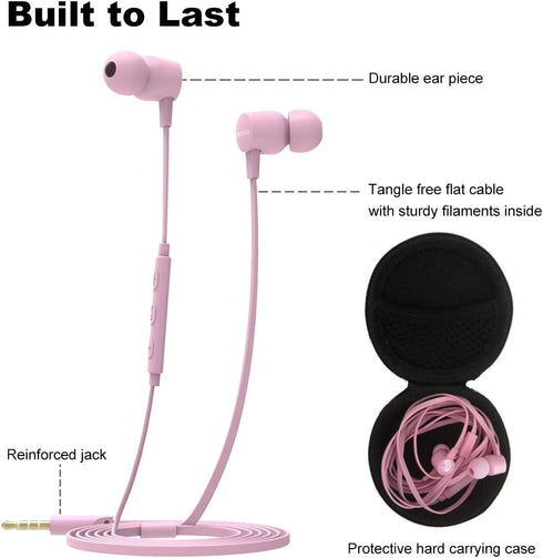 Joymiso Tangle Free Earbuds for Kids Women Small Ears with Case, Comfortable Lightweight in Ear Headphones, Flat Cable Ear Buds Wired Earphones wi...