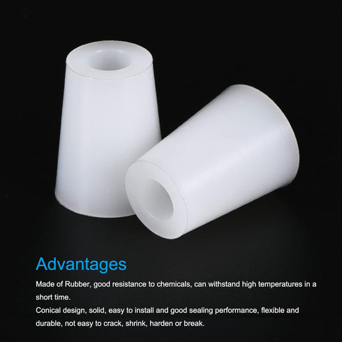 MECCANIXITY Silicone Rubber Tapered Plug 15mm to 20mm with Hole White for Powder Coating, Painting, Anodizing, Plating, Sandblasting, Laboratory U...