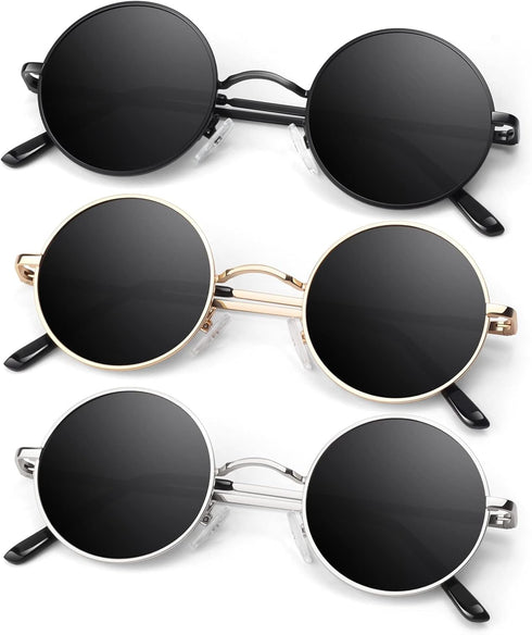 Round Polarized Sunglasses Men Women,Retro Metal Hippie Shades with 100% UV Protection...