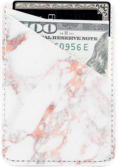 uCOLOR Phone Card Holder, Leather Phone Wallet Adhesive Stick On Stretchy Credit Card Pocket for Back of Phone Case iPhone and Android(Rose Marble...