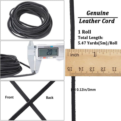 GORGECRAFT 5m*3mm*2mm Black Flat Leather Cord Genuine Leather Strips Cowhide Strings Braiding Thread Rope for DIY Crafts Necklace Bracelets Anklet...