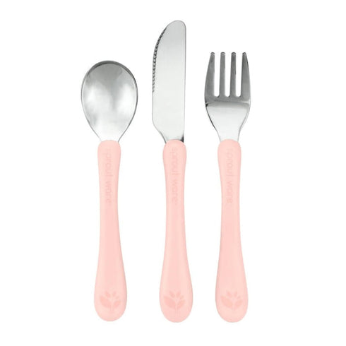 Green Sprouts® Stainless Steel & Sprout Ware® Kids' Cutlery, 12mo+, Plant-plastic, Dishwasher Safe, Ergonomic, Tested for Hormones - Light Grapefr...
