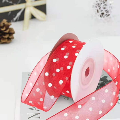 Fabric Ribbons Red and White Plaid Ribbon for Crafts, Grosgrain Striped Ribbon for Gift Wrapping, 1 Inch Organza Polka Dot Ribbon, 30 Yard...