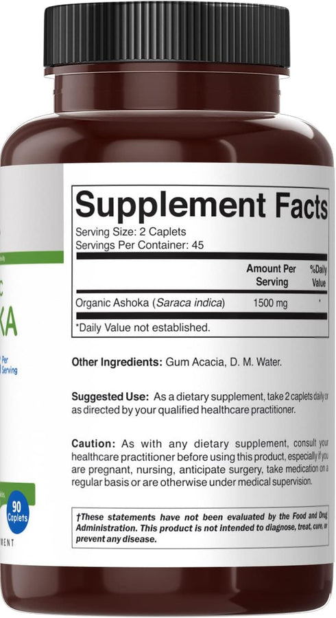 Brieofood Organic Ashoka 1500mg, 45 Servings, Vegetarian, Gluten Free, 90 Vegetarian Tablets...
