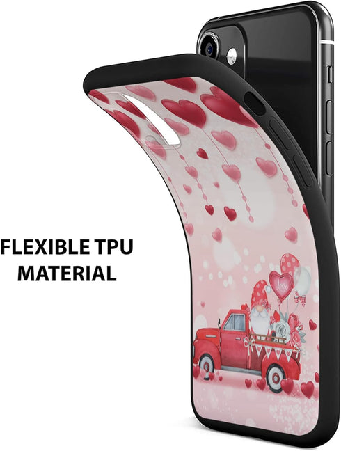 Compatible with iPhone 13 Case 6.1 inch, Valentine's Day Pink Red Love Heart Truck Gnome Phone Case Ultra Slim Thin Silicone Cover Anti-Scratch Sh...