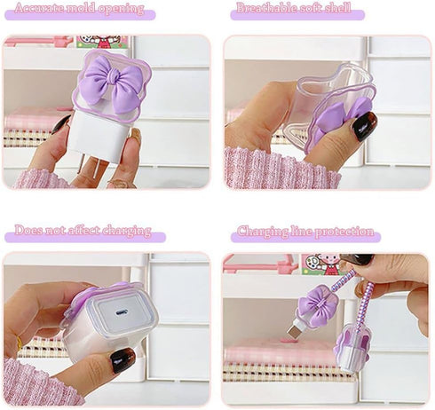 Andy's Orchids Cute Charging Cable Protector Case, Cute Bow Knot Charging Protector Cover Lovely Design for iPhone 18/20W...