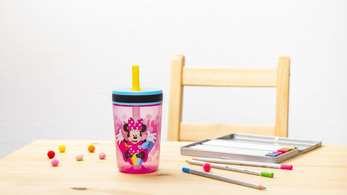 Zak Designs Disney Kelso Tumbler 15 oz Set (Minnie Mouse) Leak-Proof Screw-On Lid with Straw, Made of Durable Plastic and Silicone, Perfect Bundle...