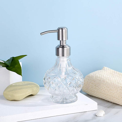 Soap Dispenser with Stainless Steel Pump, Clear Crystal Design, Vintage and Elegant, Refillable Liquid Hand Soap Dish Soap Dispensers for Bathroom...