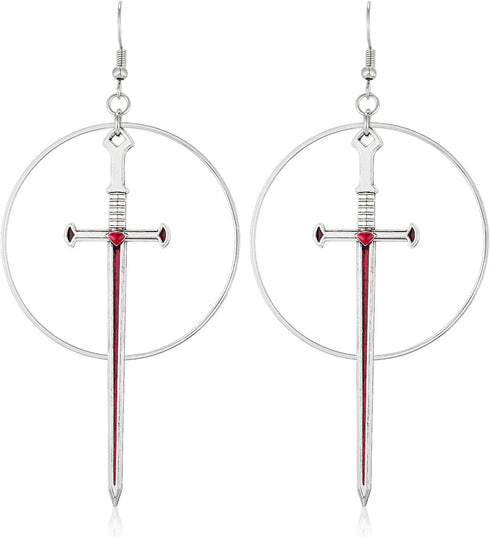 Halloween Gifts Gothic Silver Sword Medieval Renaissance Dangle Earrings for Women...