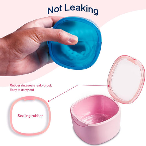 Denture Bath Case, Retainer Cleaning Box, No-Leak Denture Case, Mouth Guard, Night Guard and Retainer (pink)...