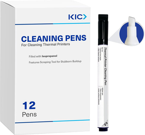 KICTeam - Cleaning Pens for Thermal Printer Printheads & Electronics (12 Pens) - Includes Scraper Cap for Tough Buildup - Filled with Quick Drying...