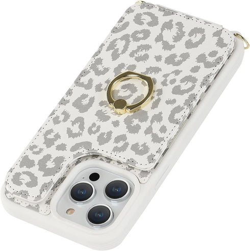 for iPhone 15 Pro Max Case with Card Holder for Women,iPhone 15 Pro Max Phone Case with Strap,Crossbody Lanyard,Ring Stand,Snap Clasp,Cute Wallet ...