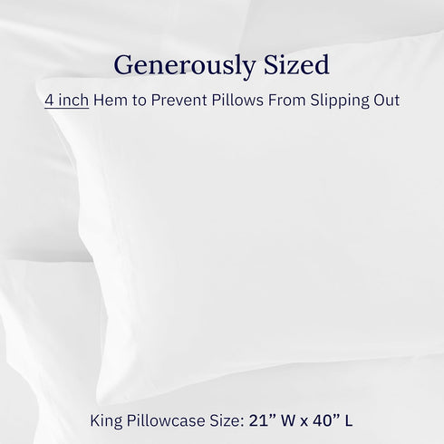 California Design Den Luxuriously Soft 600 Thread Count 100% Cotton King Size White Pillowcase Set of 2, Fits King Pillows...