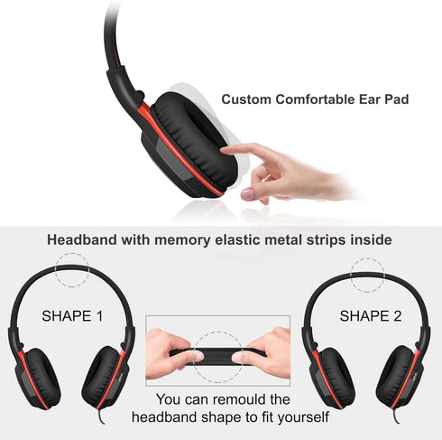 SIMOLIO Kids Wired Headphones with Microphone, Boys Headphone with Volume Limiter & Share Jack, Foldable Portable Over Ear Headset for School Trav...