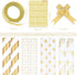 Gift Wrapping Supplies,8 Sheets White Gold Gift Wrapping Paper with 10 Pull Bows 24 Yard Glitter Ribbon and 12 Thank You Lable Sticker for Birthda...