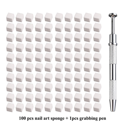 100Pcs Soft Nail Sponges for Ombre, Nail Art Sponges With Grabbing Pen, Aura Nails, Ombre Nail Brush, Manicure Nail Art Tools, Professional Access...