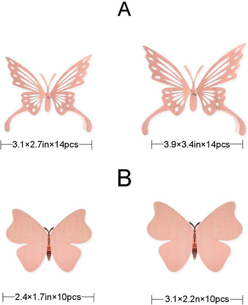 pinkblume Rose Gold Butterfly 3D Wall Decals Stickers DIY Removable Decorative Metallic Paper Swallowtail Butterflies for Home Decorations Kids Ro...