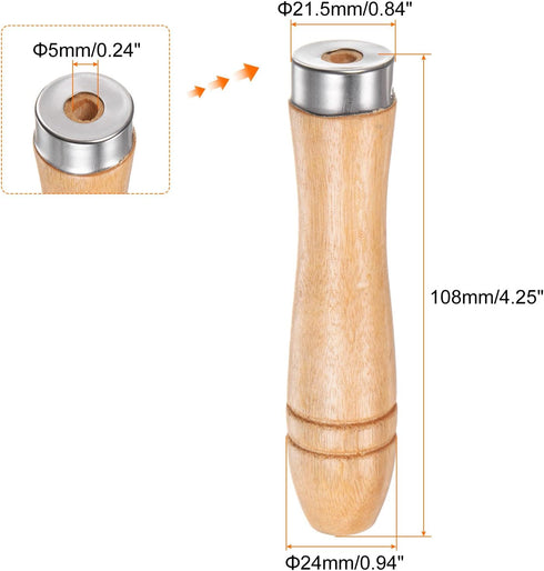 3pcs Wooden File Handle 4.25 Inch 5mm Round Hole Ergonomic Handles with Metal Collar for 8" Metal Files...