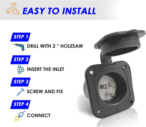 15 Amp Inlet, Shore Power Flanged Receptacle, 15A 125V Recessed Male Outlet, NEMA 5-15 AC Port Plug with Waterproof Covers, Exterior Electrical Co...