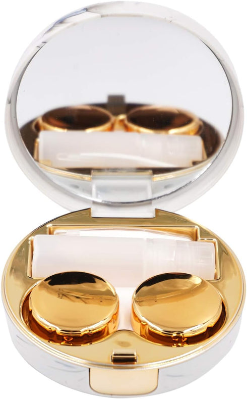 Honbay Fashion Marble Contact Lens Case Portable Contact Lens Box Kit with Mirror (Round) (Gold)...