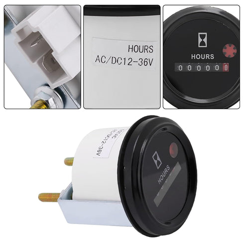 AC/DC 12-36V Quartz Hour Meter Tester Hour for Motorcycle Car Boat Truck Engine, Hour Tester Accurate 6 Digit with Connecting Terminals...