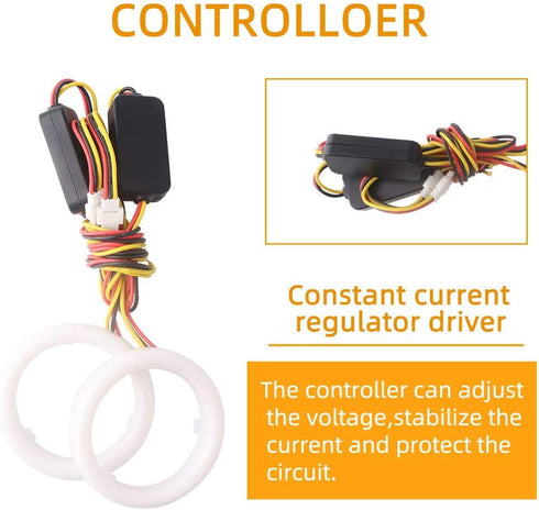 Qasim 1-Pair 70MM White+Amber Switchback 84SMD 4014 LED Car Angel Eyes Halo Ring DRL Fog Light Turn Signal Light Lamp 12V...