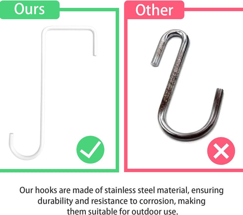 KANEALU Fence Hooks 6 Pack 6x2.1x0.2 inches, Stainless Steel, Ideal for Hanging Planters, Bird Feeders, Lanterns, and Tool&Decorations (White)...