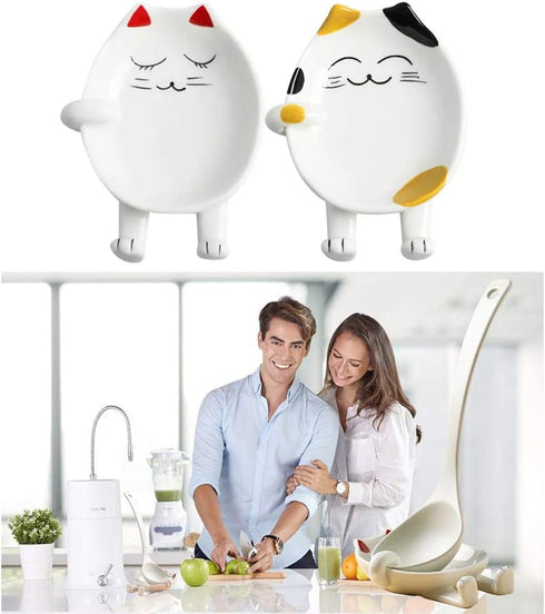 OURASHERO Multifunctional Ceramic Spoon Rest for Kitchen, Cute Cat Shape Cooking Utensil Holder Pot Lid Rack Coffee Spoon Rest Ladle Rest Spatula ...