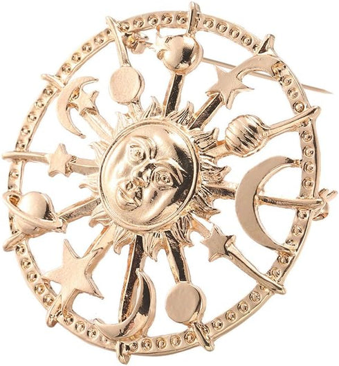 Golden Star Moon Sun Galaxy Rudder Brooch Pin for Couple...