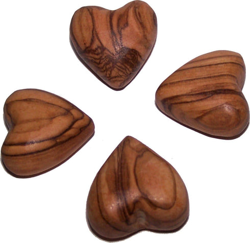 Holy Land Market Olive Wood Hearts - Set of 4 Small Carved Hearts from Bethlehem, 1 Inch Each, Velvet Bag Included...