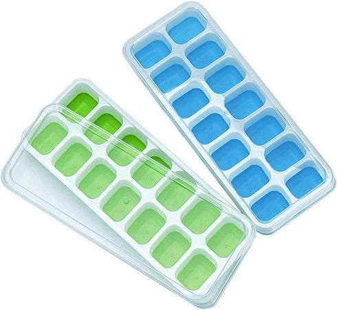 Ice Cube Trays, Silicone Easy-Release and Flexible 14-Ice Trays with Spill-Resistant Removable Lid, BPA Free, Durable and Dishwasher Safe, 2 Pack...
