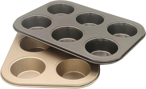 Muffin Tins 6-Cups Nonstick Carbon Steel Standard Cupcake Pans, Set of 2...