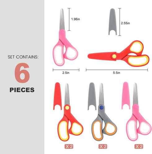 Kids Scissors 6-Pack, BURVAGY 5.5" Safety Small scissors with Cover, Student Blunt Tip Scissors for School Kids Age 4-7 8 9 10-12...