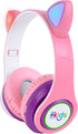 Singing Machine SMK302PP Kids Bluetooth Wireless Cat Headphones with Built-in Microphone and Rechargeable Battery, Pink...