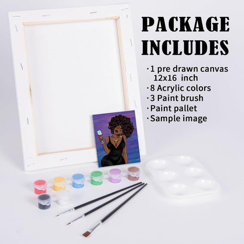 VOCHIC Paint and Sip kit, Pre Drawn Canvas Painting Kit for Adults Painting Twist Party Supplies to Paint Chic Girl Art Set for Beginner Gift Favo...