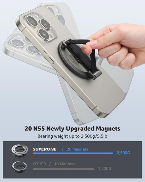 SUPERONE 2024 Upgrade for MagSafe Phone Grip with Finger Strap, Removable MagSafe Ring Holder with Kickstand Finger Loop, MagSafe Accessories for ...
