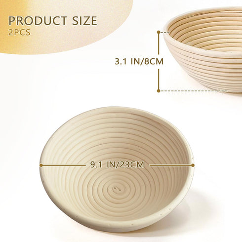 Round Bread Proofing Baskets 9 Inch with Liner Round Dough Proofing Bowls for Home Bread Making and Baking Set of 2...