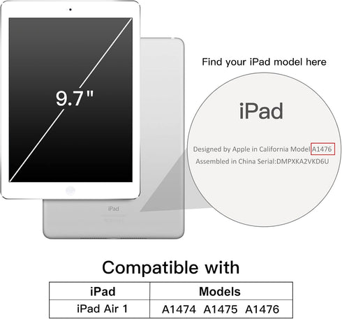 JETech Case for iPad Air 1st Edition (NOT for iPad Air 2/3/4/5), 9.7 Inch, Smart Cover with Auto Wake/Sleep (Misty Blue)...