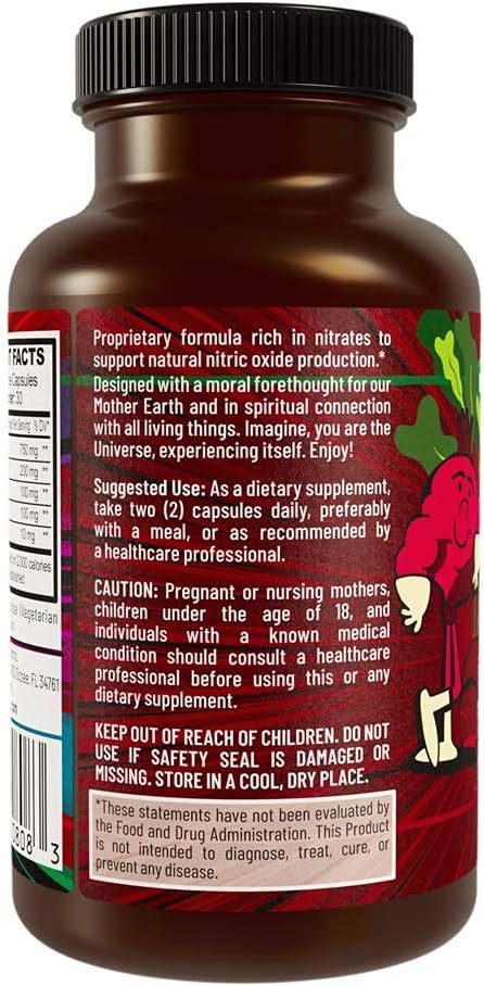 Beet Root Capsules - Circulation, Heart-Healthy Energy - w Grape Seed Extract & Ginseng 60 Count Vegan...