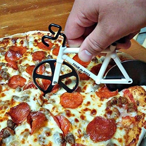 Bicycle Pizza Cutter - TOUR de PIZZA - Dual Stainless Steel Non-Stick Cutting Wheels - Display Stand - The Bike Pizza Cutter is Dishwasher Safe...