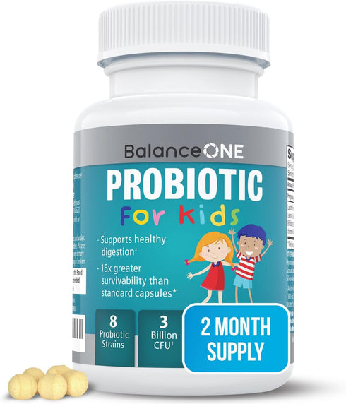 Balance ONE Time-Release Kids Probiotic – Up to 15x Better Survivability – 3 Billion CFU – Gut & Digestive Support for Children – Sugar Free, Easy...