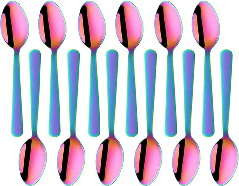 MINGYU Colorful Teaspoons Silverware Set of 12 - Rainbow 6-in Small Spoons Set, Food Grade Stainless Steel Tea Spoons Shiny Titanium Plating Desse...