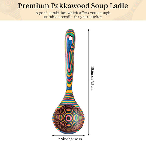 Gudamaye Pakkawood Rainbow Deep Soup Ladles,Pakkawood Ladle,10.6 inch Big Soup Ladle for Cooking,Deep Ladle Spoons,Wood Ladle, Wood Kitchen Utensi...
