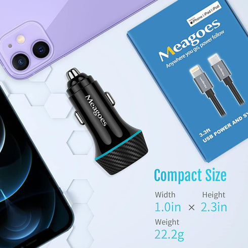 Fast USB C Car Charger, Meagoes 48W Dual Rapid Charging Adapter with PD3.0&QC3.0, Compatible with Apple iPhone 13/12/Pro/Max/Mini/11/XS/XR/X/8 Plu...
