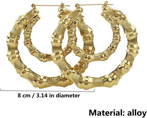 Bamboo Oversized Bamboo Hoop Earrings for Women (Gold)...