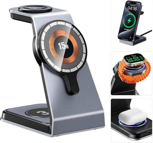 3 in 1 Magnetic Wireless Charging Station 18W Max for Apple iPhone/iWatch/Airpods,iPhone15,14,13,12,11 (Pro,Pro Max)/XS/XR/XS, iWatch9/8/Ultra2/1/...