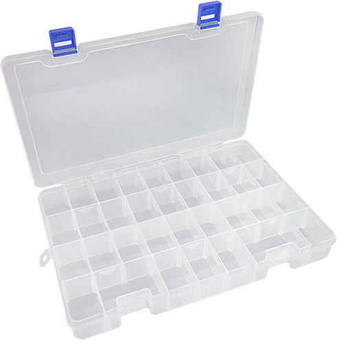 Qualsen Plastic Compartment Box with Adjustable Dividers Craft Tackle Organizer Storage Containers Box 34Grid 1PC (Clear)...
