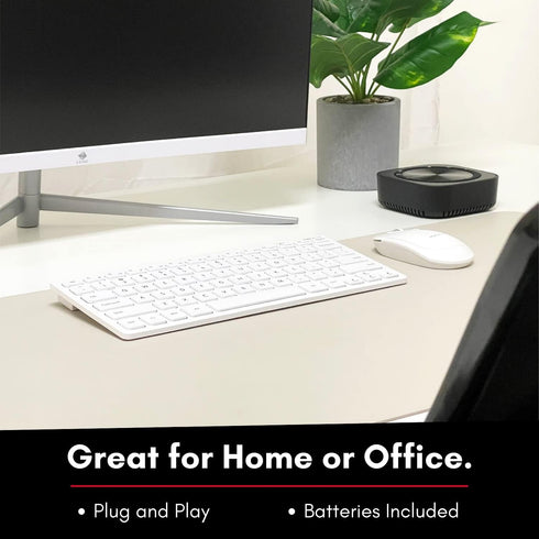 Macally Small Wireless Keyboard and Mouse Combo - Essential Work Duo - 2.4G White Keyboard and Mouse Wireless - 78 Key Quiet Cordless Mouse and Ke...