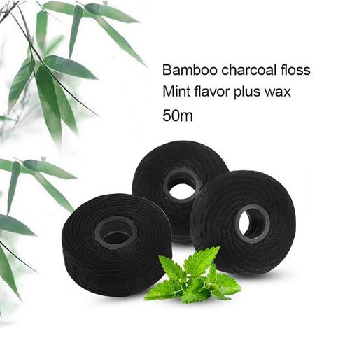 8Pcs/Pack Bamboo Charcoal Dental Flosser Mint Flavor Dental Floss Built-in Spool Flat Wire Replacement Core Dental Floss 50M Each(Comes with a Box...